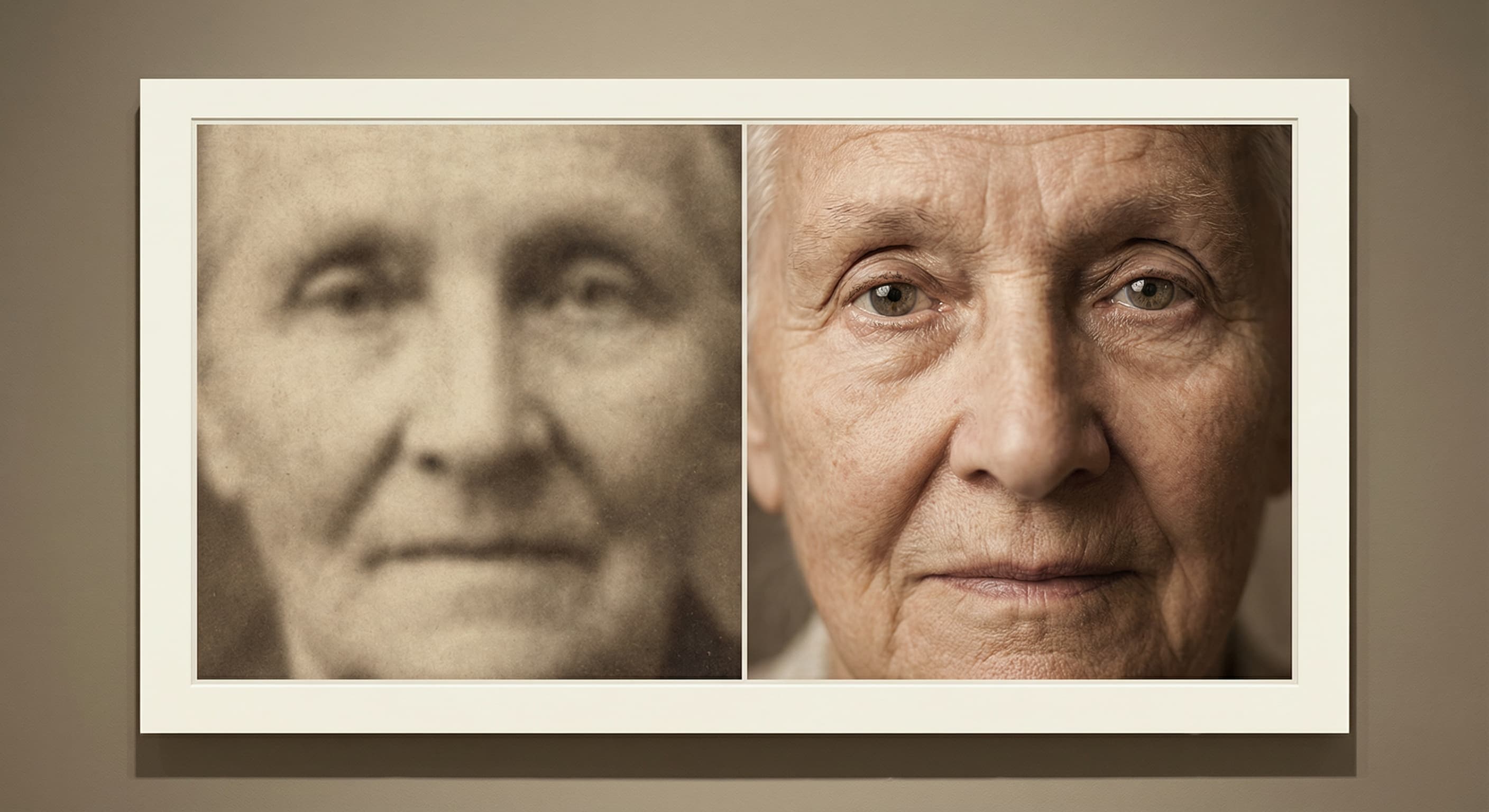 Fine facial and clothing details enhanced in an old photograph
