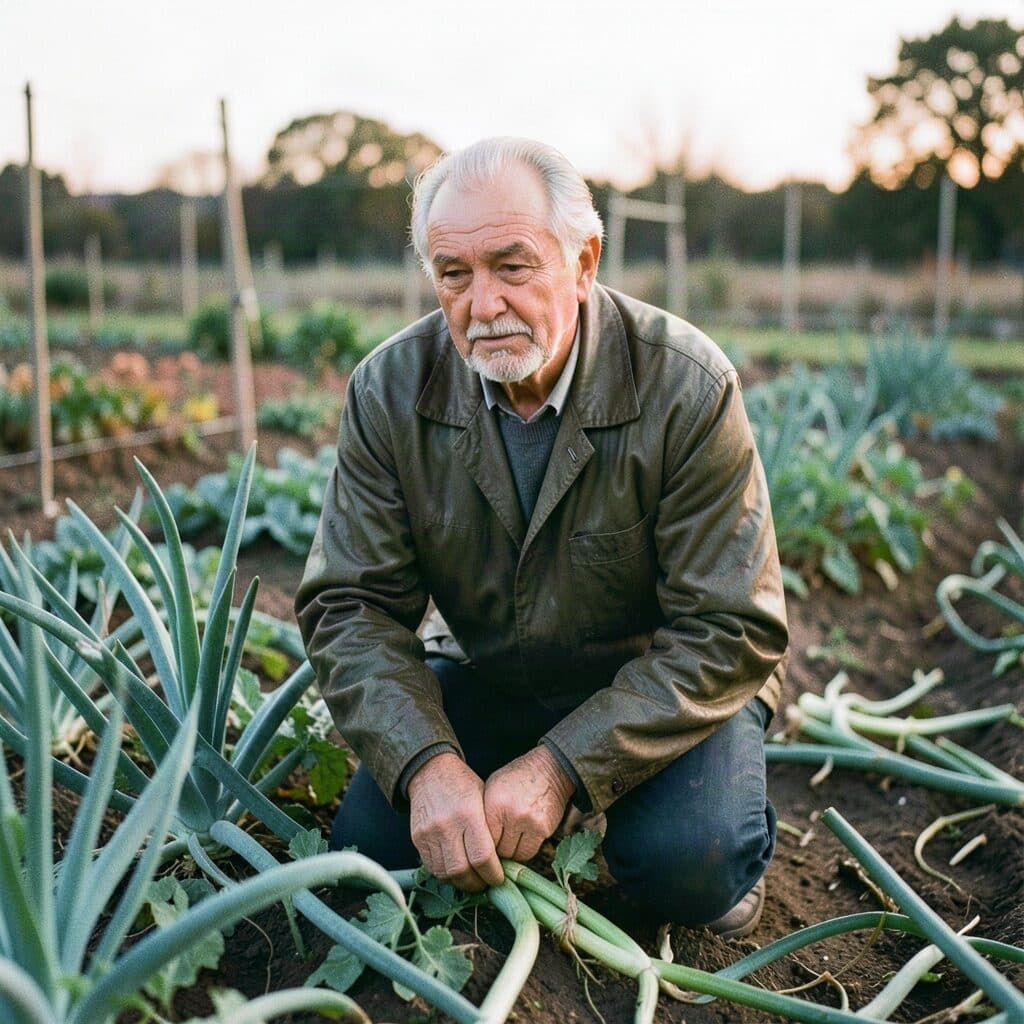 older gardener kneeling in an allotment at dawn generated with FLUX.2 Klein in Made
