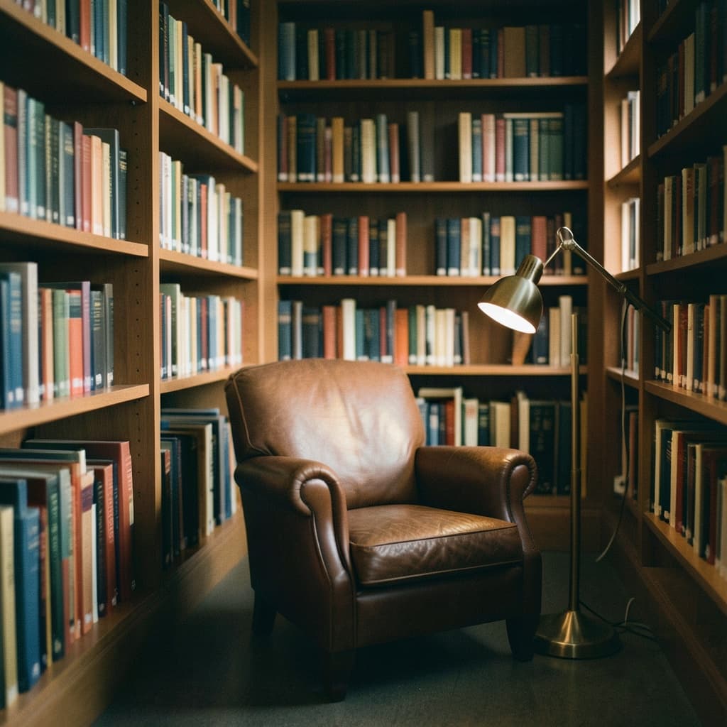 Moody walnut library den with a leather armchair generated with FLUX.2 Klein in Made
