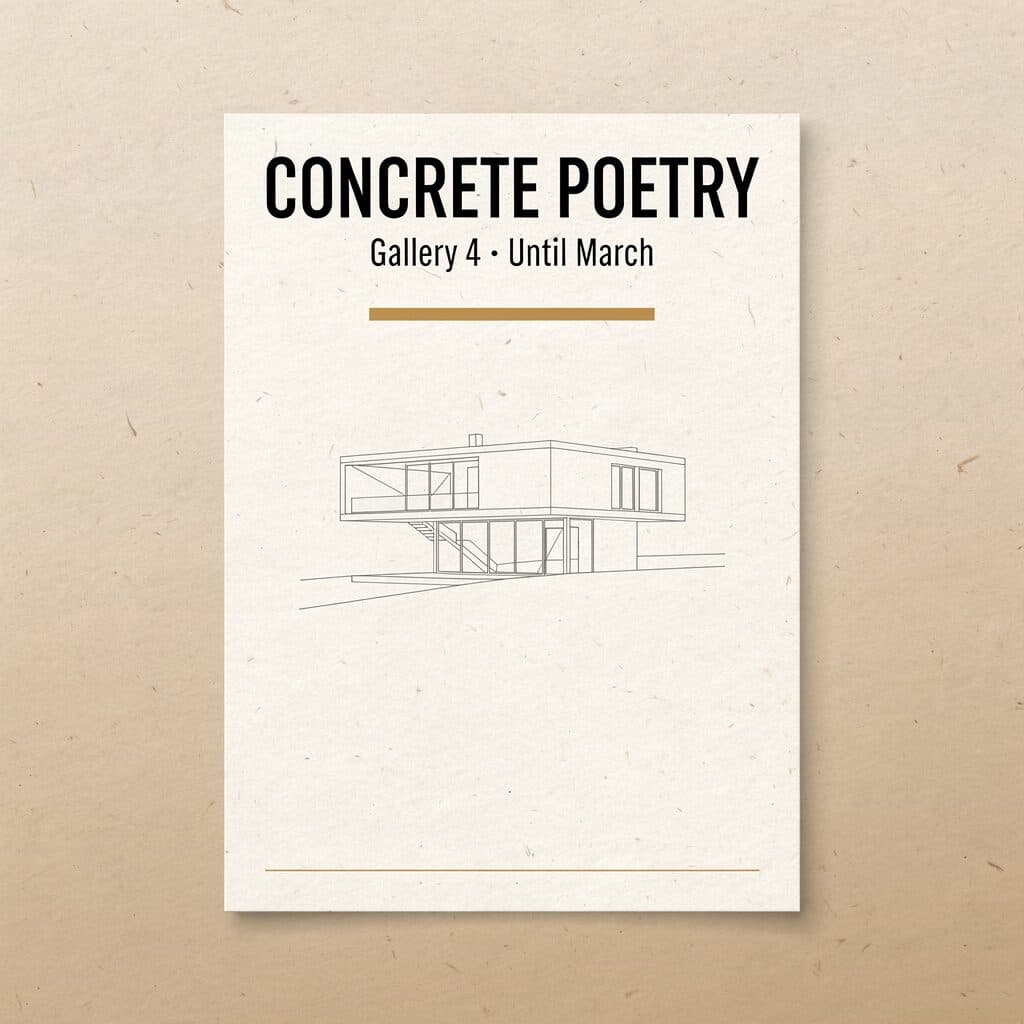 architecture exhibition poster reading CONCRETE POETRY generated with Flux 2 Pro in Made