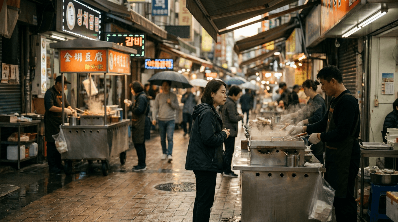 Neon night market still used as a FLUX 3 scene brief
