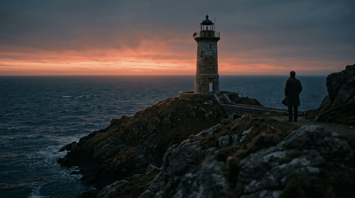 Coastal lighthouse at dusk, a composition brief for FLUX 3