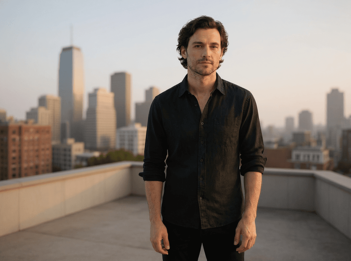 portrait subject placed on a city rooftop with Flux Kontext Max in Made