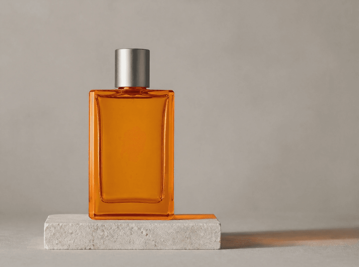 product bottle changed from cobalt blue to amber with Flux Kontext Max in Made