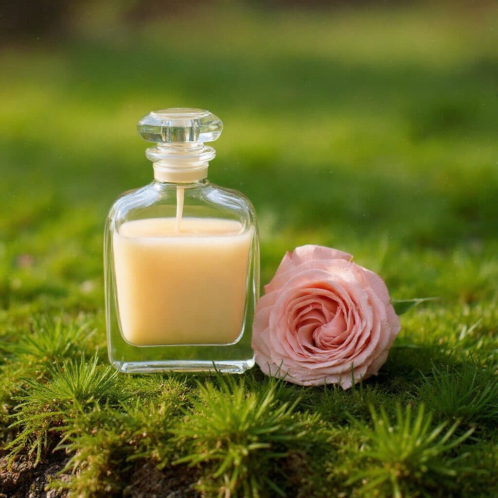 perfume bottle placed on moss with Flux Kontext Pro in Made