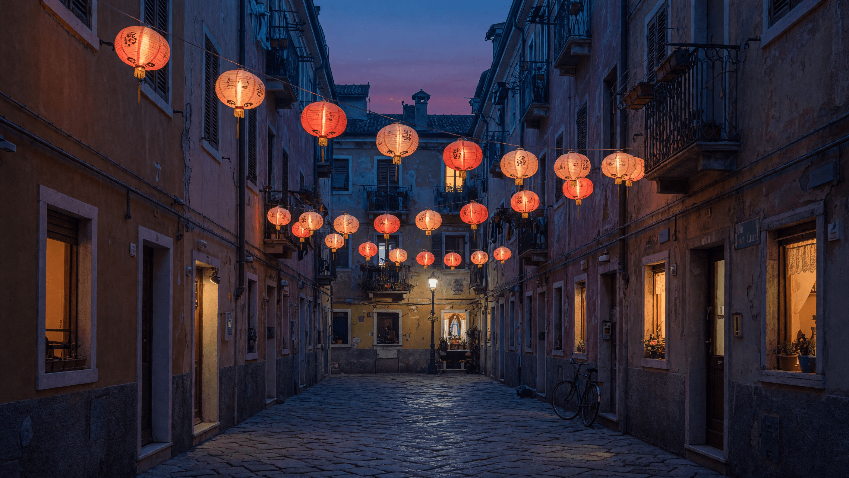 Lantern alley still used to direct a Gemini Omni Flash clip