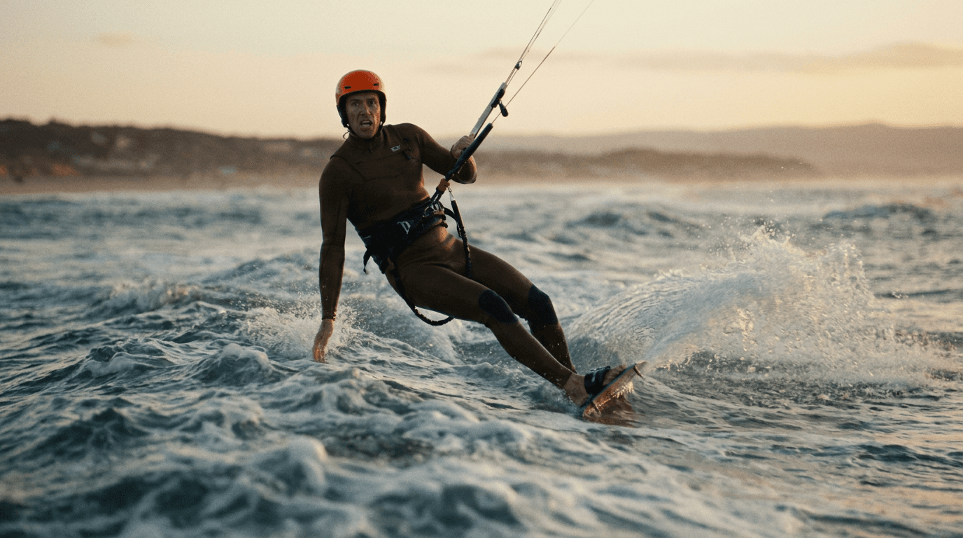 Kite surfer still used as a Gemini Omni Flash 1.1 start frame