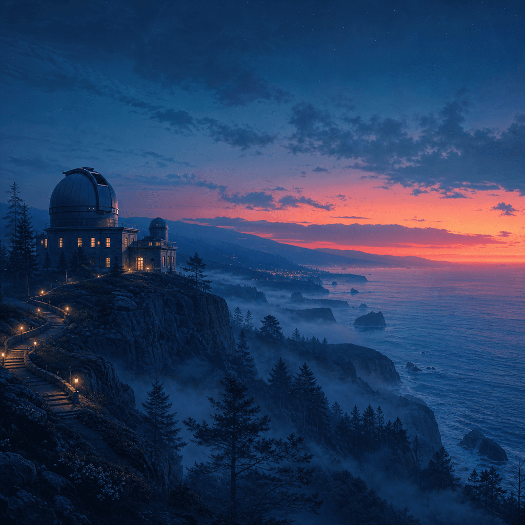 coastal observatory illustration at blue hour generated with GPT Image 2 in Made