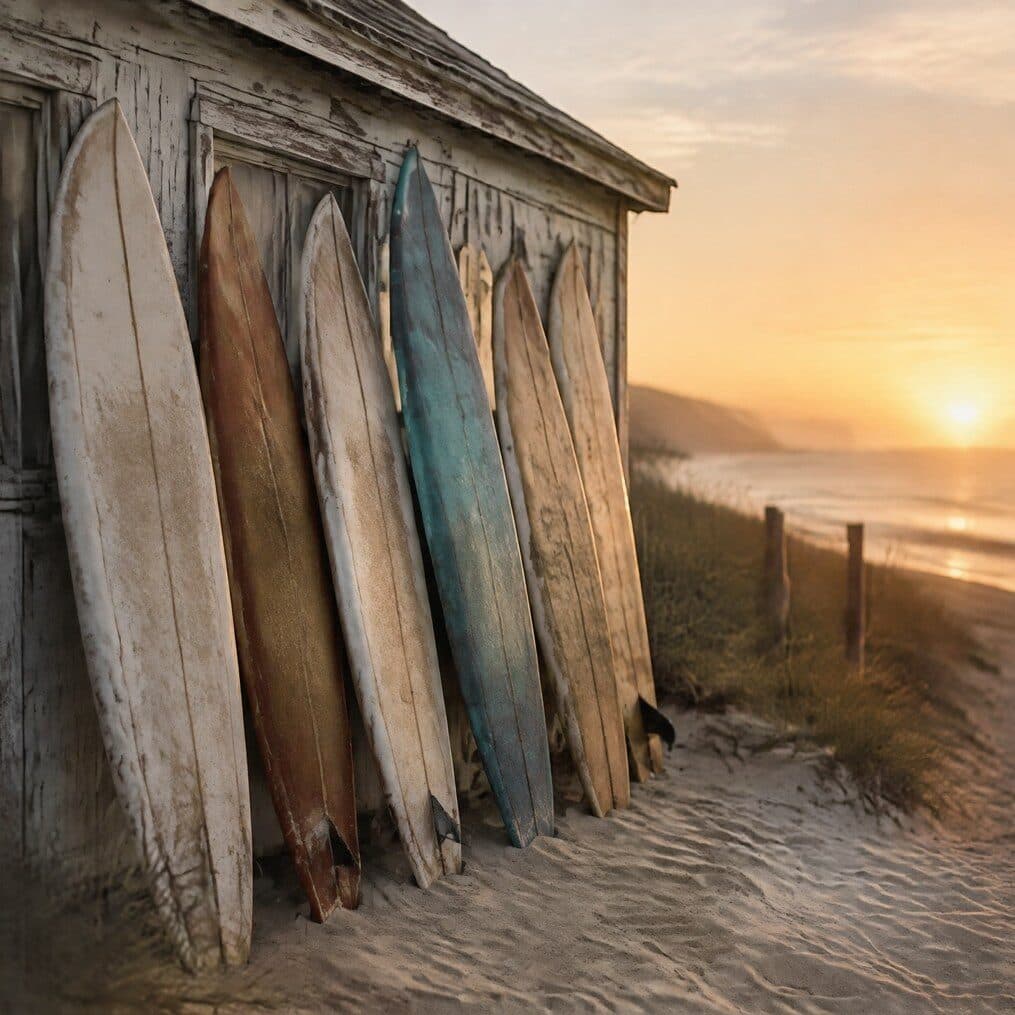 surfboards leaning on a beach shack generated with GPT Image 2.5 Fast in Made