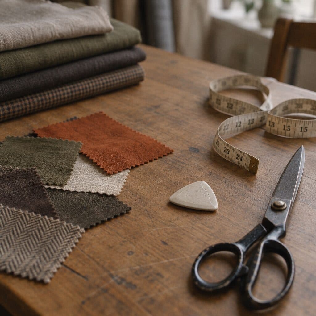fabric swatches and tailoring tools flat lay generated with GPT Image 2.5 Flare in Made