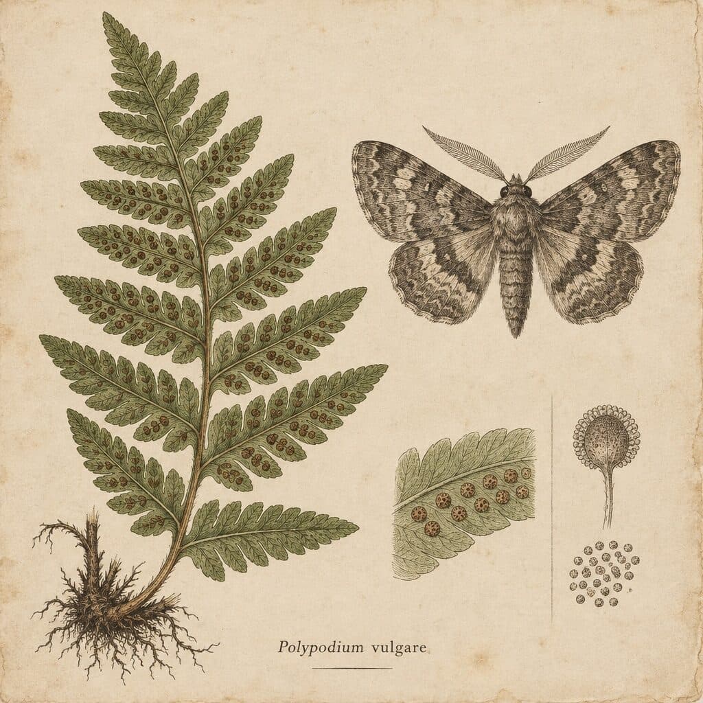 botanical illustration of a fern and moth generated with GPT Image 2.5 Sunburst in Made