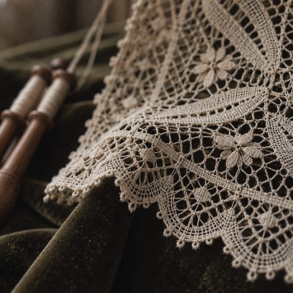 macro of handmade lace on velvet generated with GPT Image 2.5 Sunburst in Made