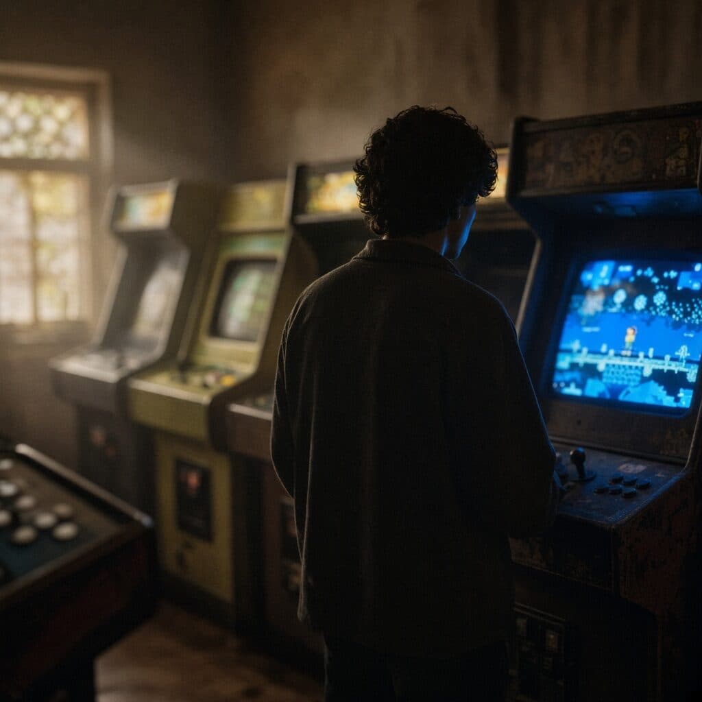 retro arcade with a lone player generated with Grok Imagine Image 2.0 in Made