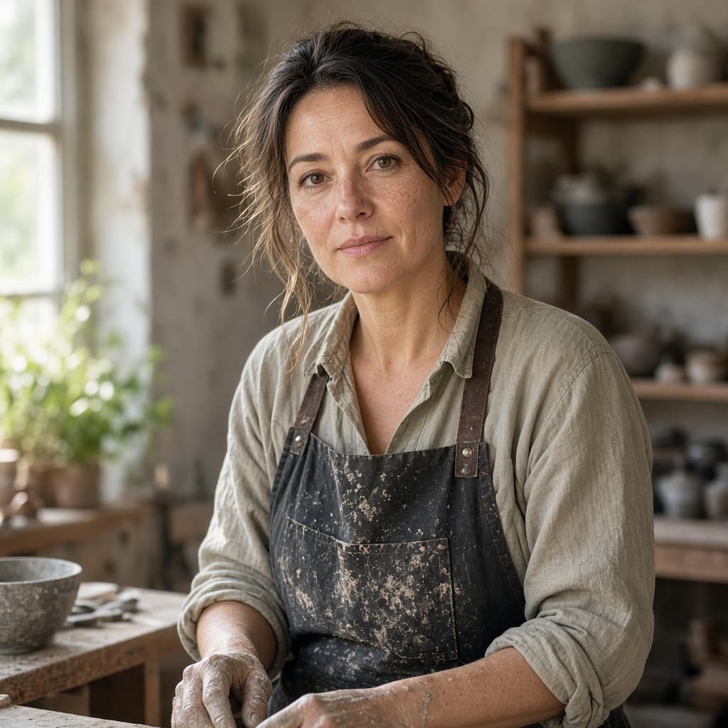editorial portrait of a ceramic artist generated with Grok Imagine Image 2.0 in Made