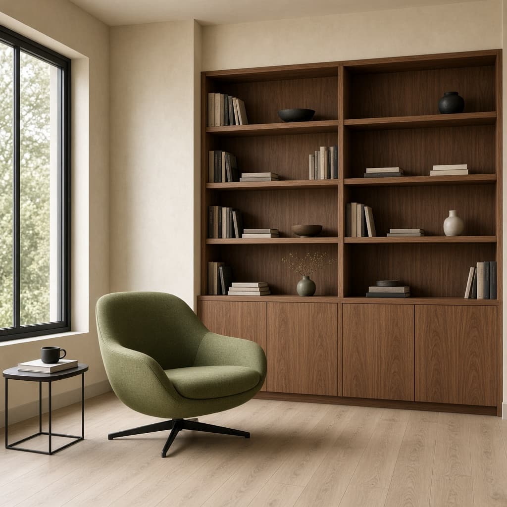 compact modern reading room generated with Grok Imagine Image 2.0 in Made