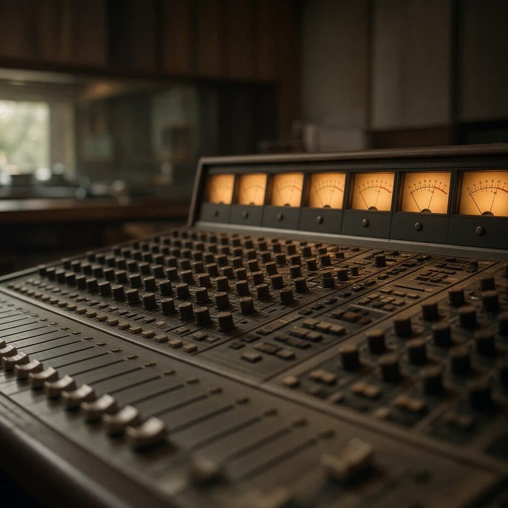 analog mixing console in a dim studio generated with Grok Imagine Image 2.0 in Made