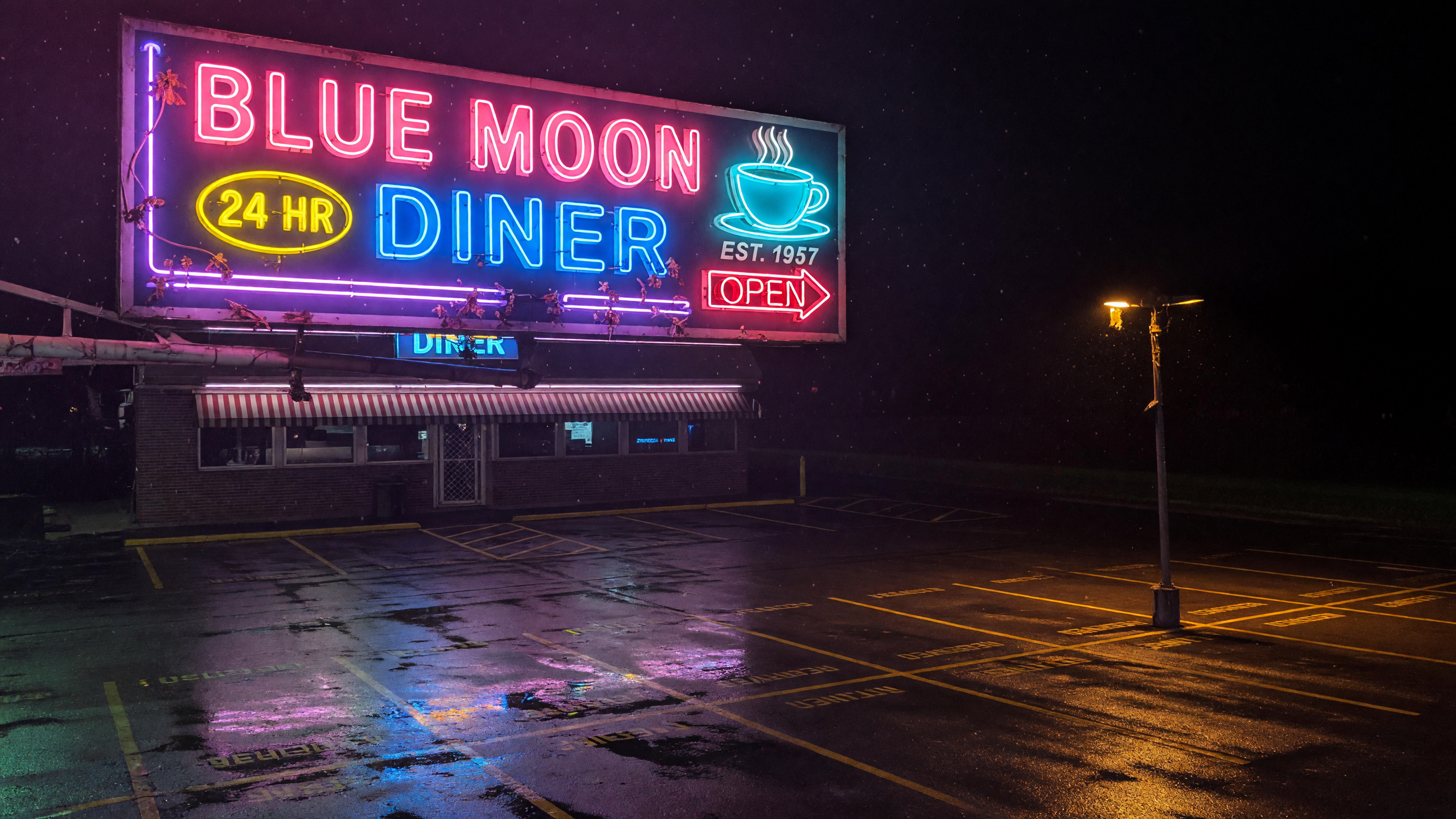 Neon diner start frame supplied to Grok Imagine Video 1.5