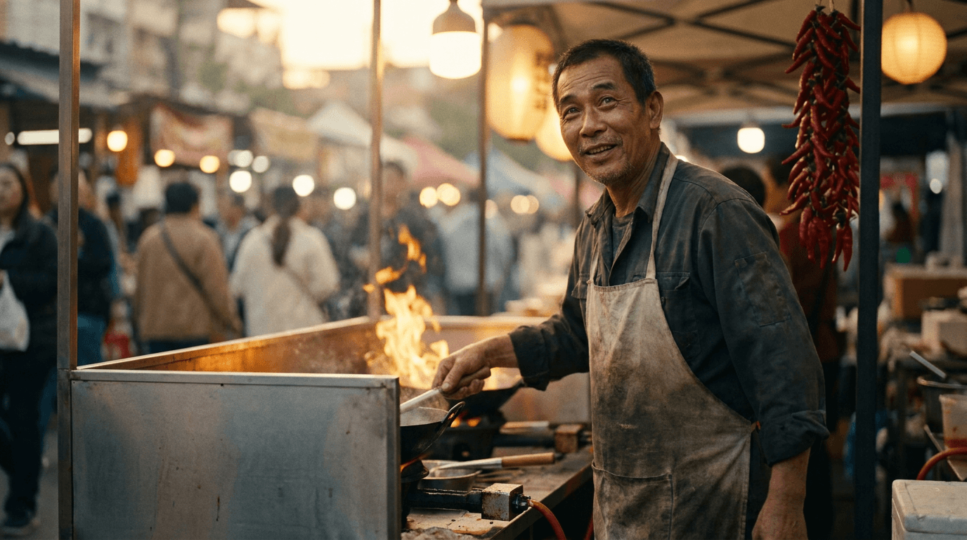Night market chef still used as a Happy Horse 1.1 start frame