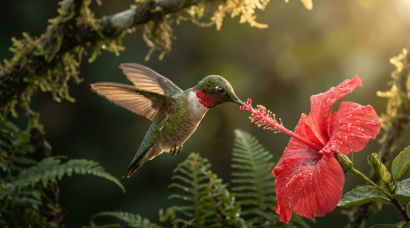 Hummingbird at a hibiscus, a Kling 3 4K scene brief