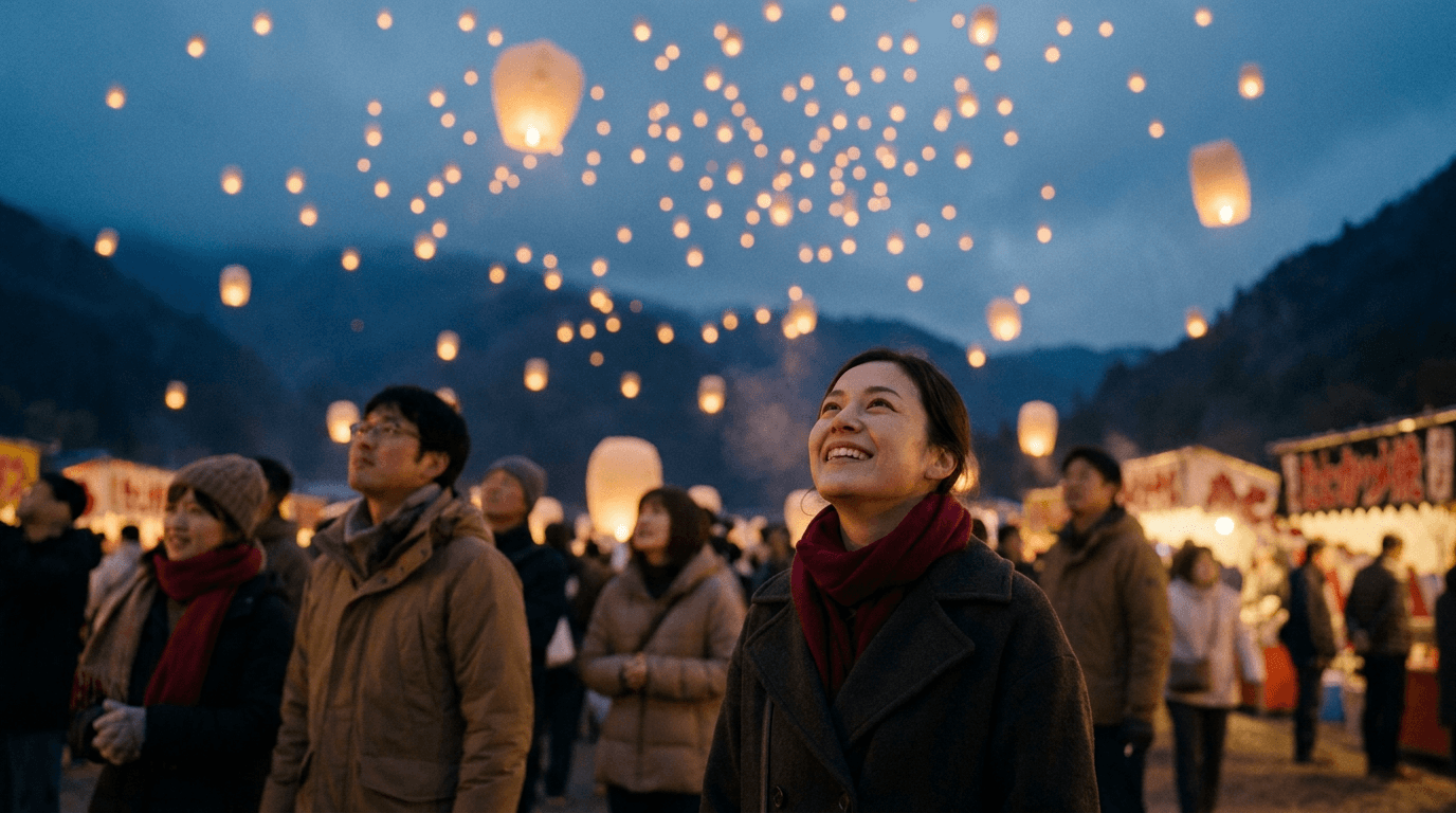 Lanterns over a valley festival, a Kling 3 Pro scene brief