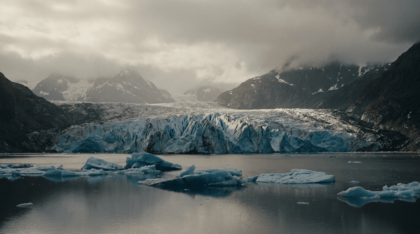 Glacier face over a fjord, a composition brief for Kling O3 4K