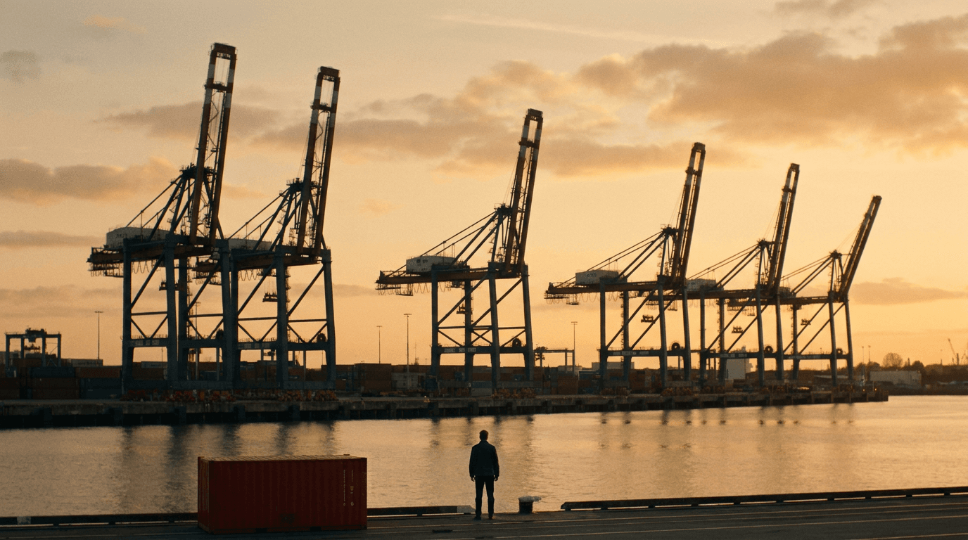 Harbor cranes in evening light, a composition brief for LTX-2.5 Fast