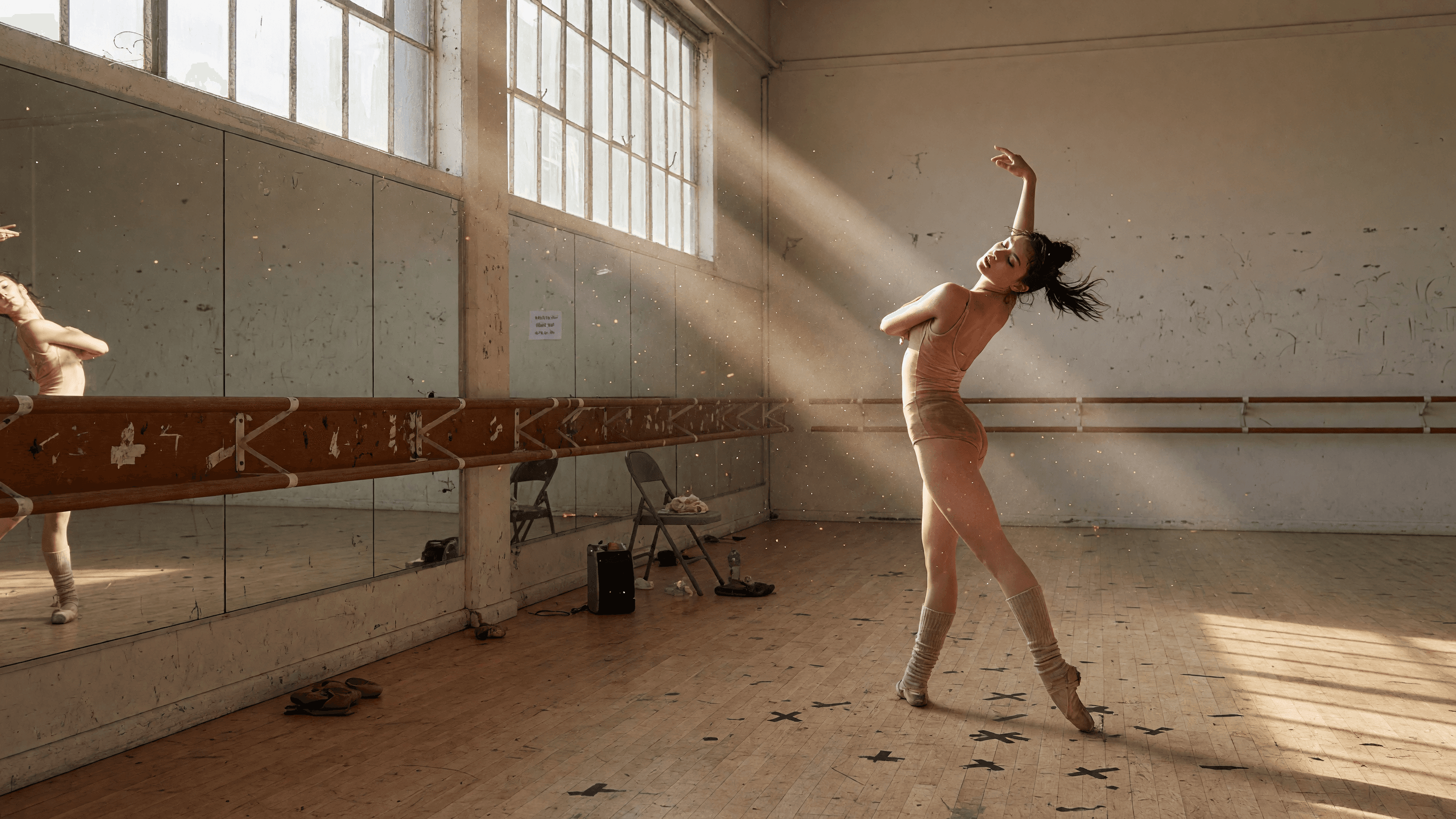 Start frame of a dancer in a rehearsal studio supplied to MiniMax H3 Max