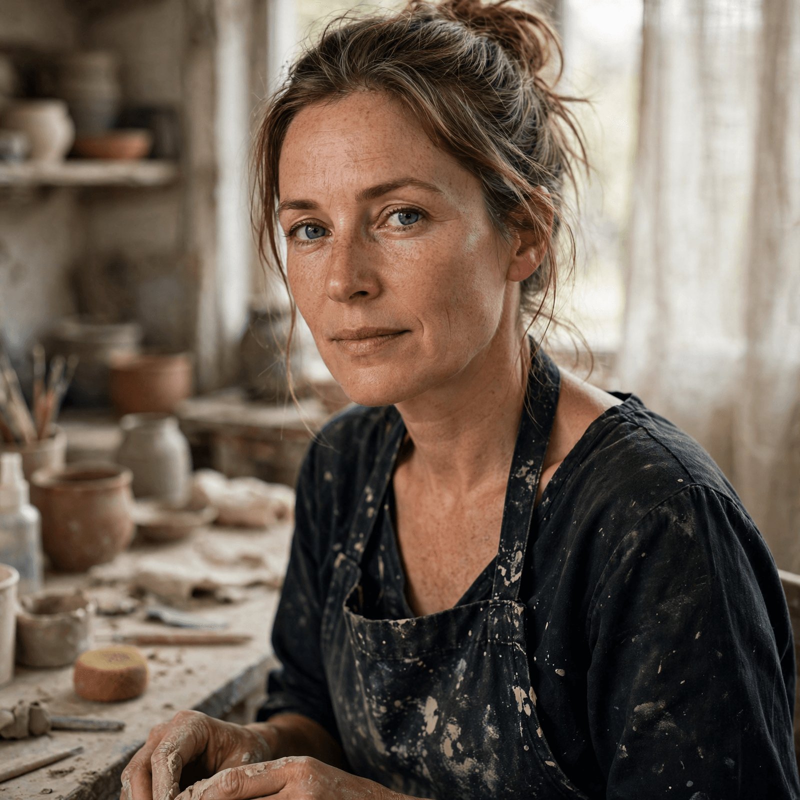 editorial portrait of a ceramic artist generated with Muse Image in Made