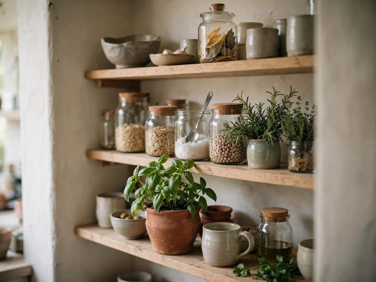 open kitchen shelving with ceramics generated with Muse Image in Made
