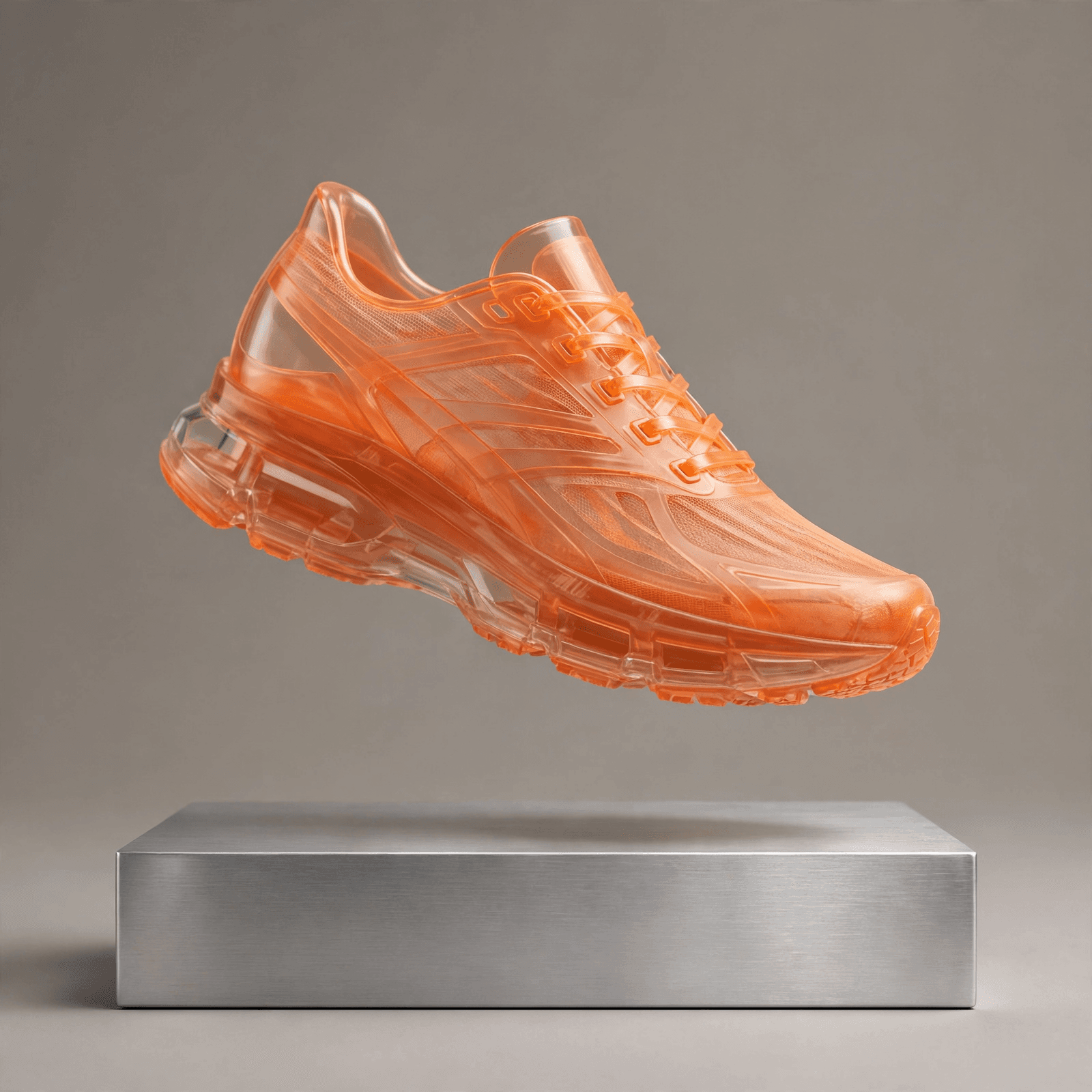 product concept with a translucent orange running shoe generated with Muse Image in Made
