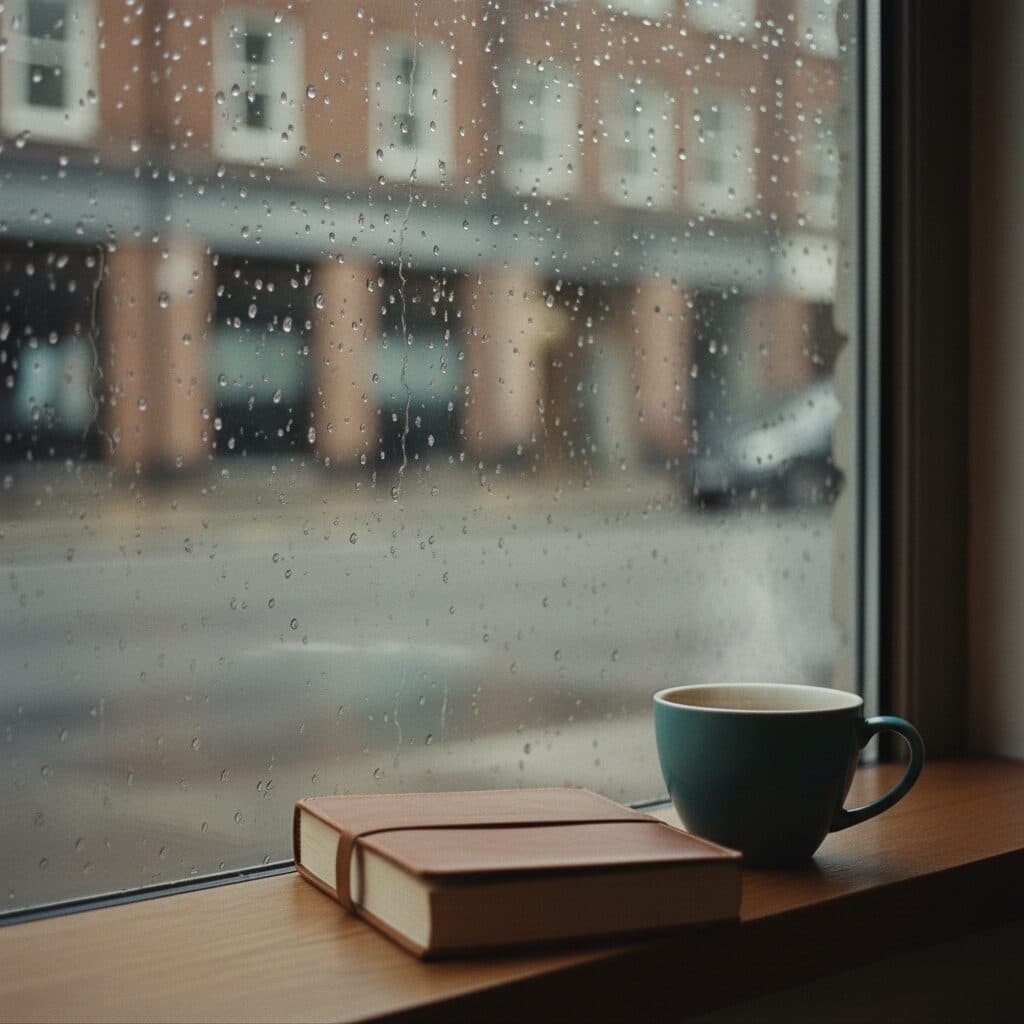 rainy café window with tea generated with Nano Banana in Made