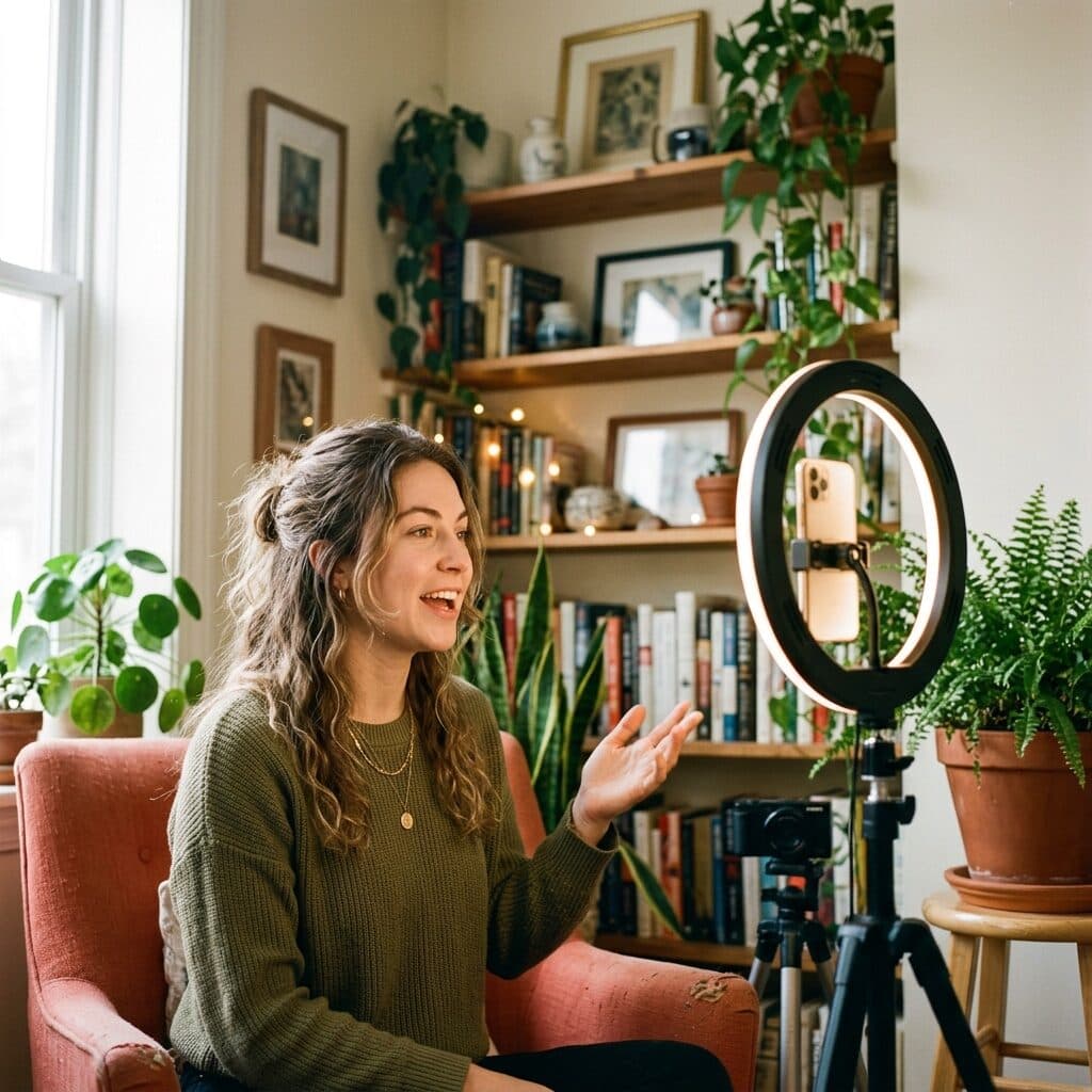 creator filming a video in her apartment generated with Nano Banana 2 in Made