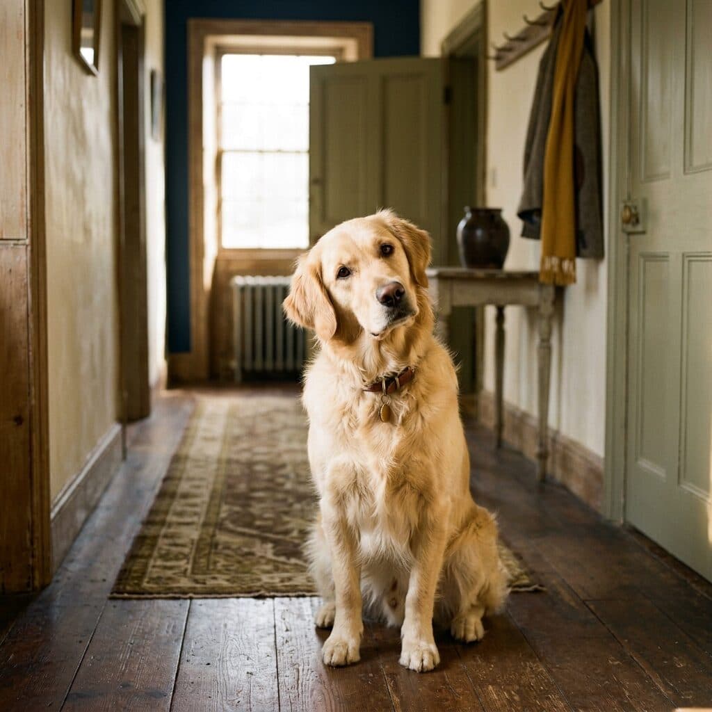 golden retriever in a sunlit hallway generated with Nano Banana 2 in Made
