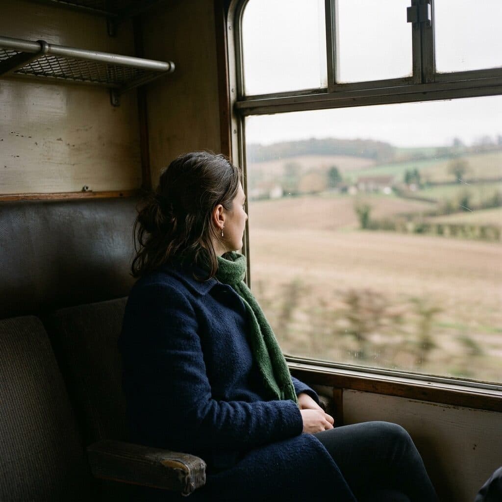 woman looking out of a train window generated with Nano Banana 2 in Made