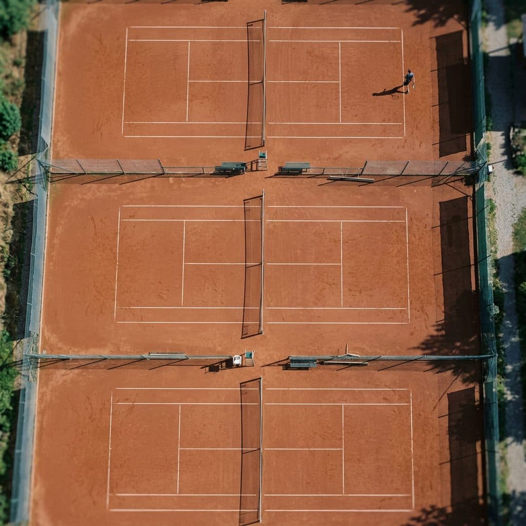 aerial view of a row of clay tennis courts generated with Nano Banana 2.1 in Made