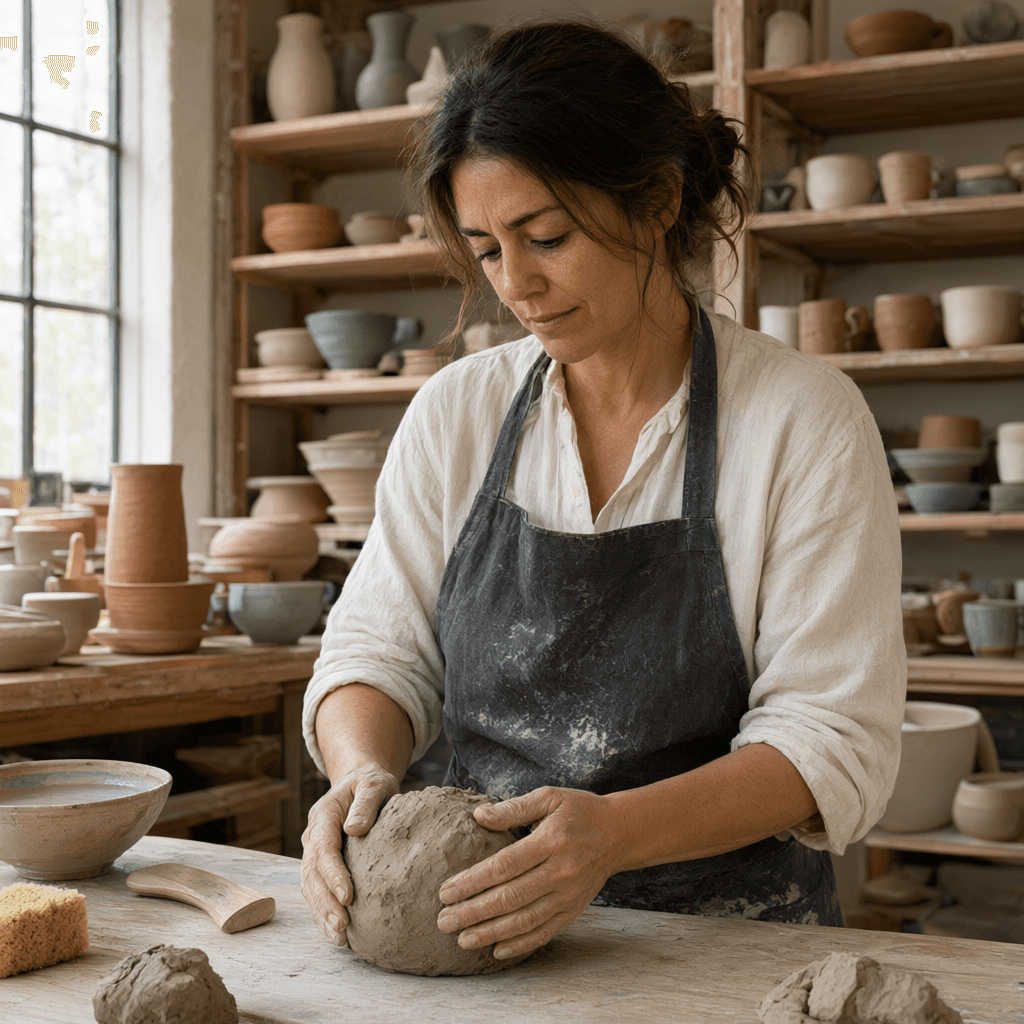 editorial portrait of a ceramic artist generated with Qwen Image 3 in Made