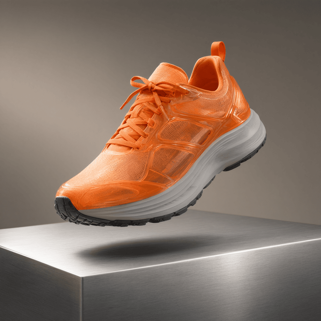 product concept with a translucent orange running shoe generated with Qwen Image 3 in Made