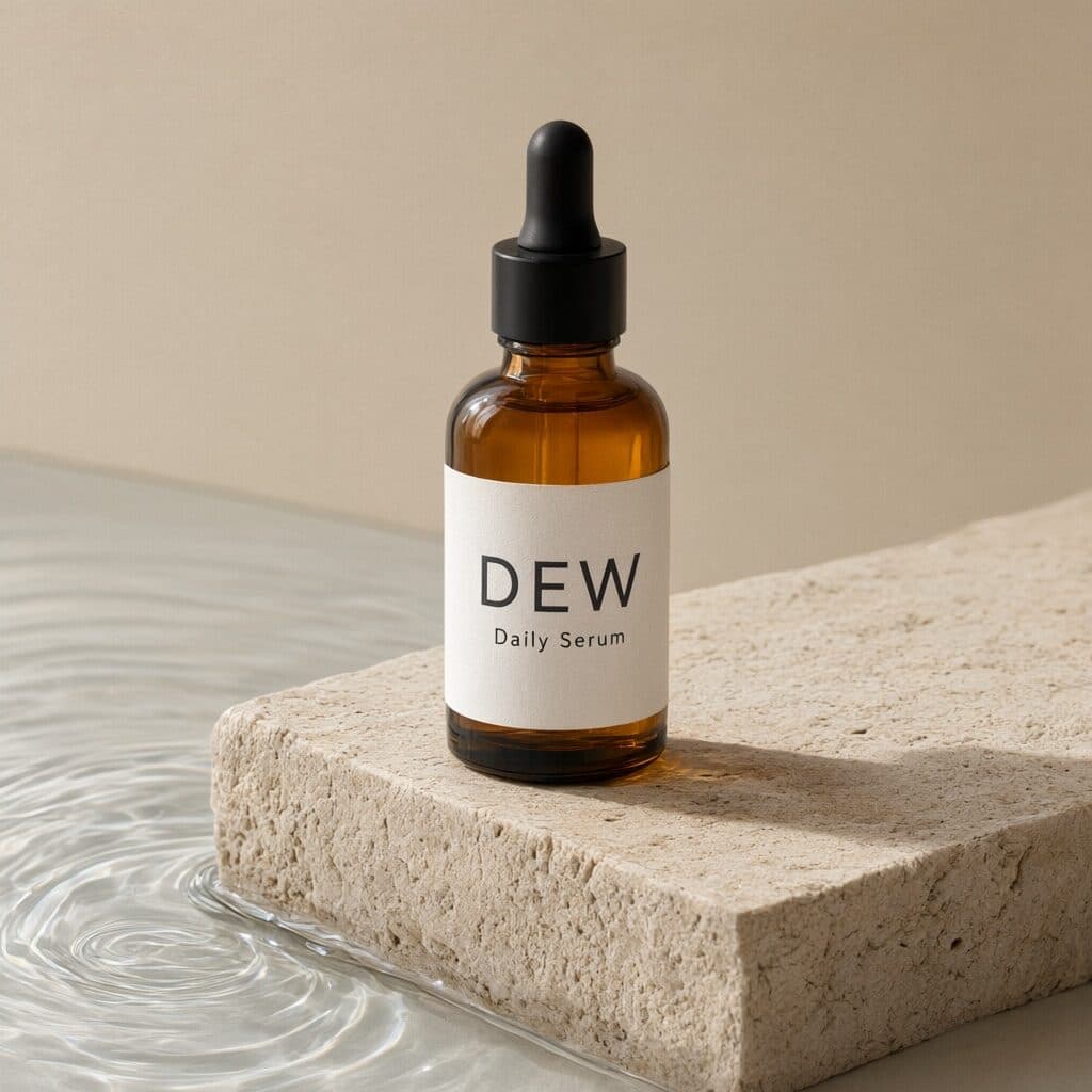 amber serum bottle with a DEW label generated with Qwen Image 3 in Made