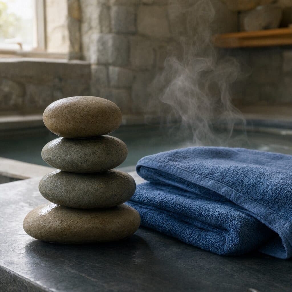 stacked river stones with steam generated with Qwen Image 3 in Made