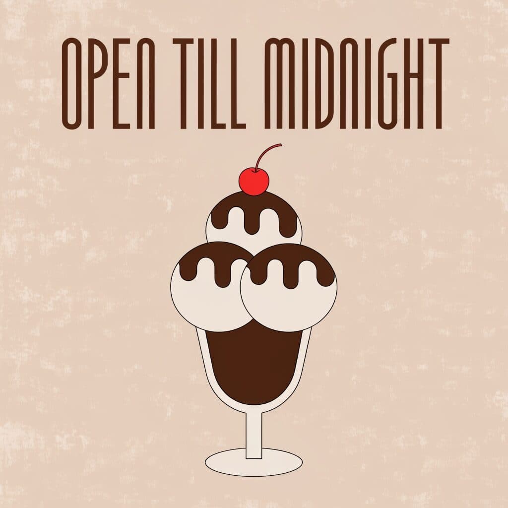 screen-printed OPEN TILL MIDNIGHT poster generated with Recraft 4.1 in Made