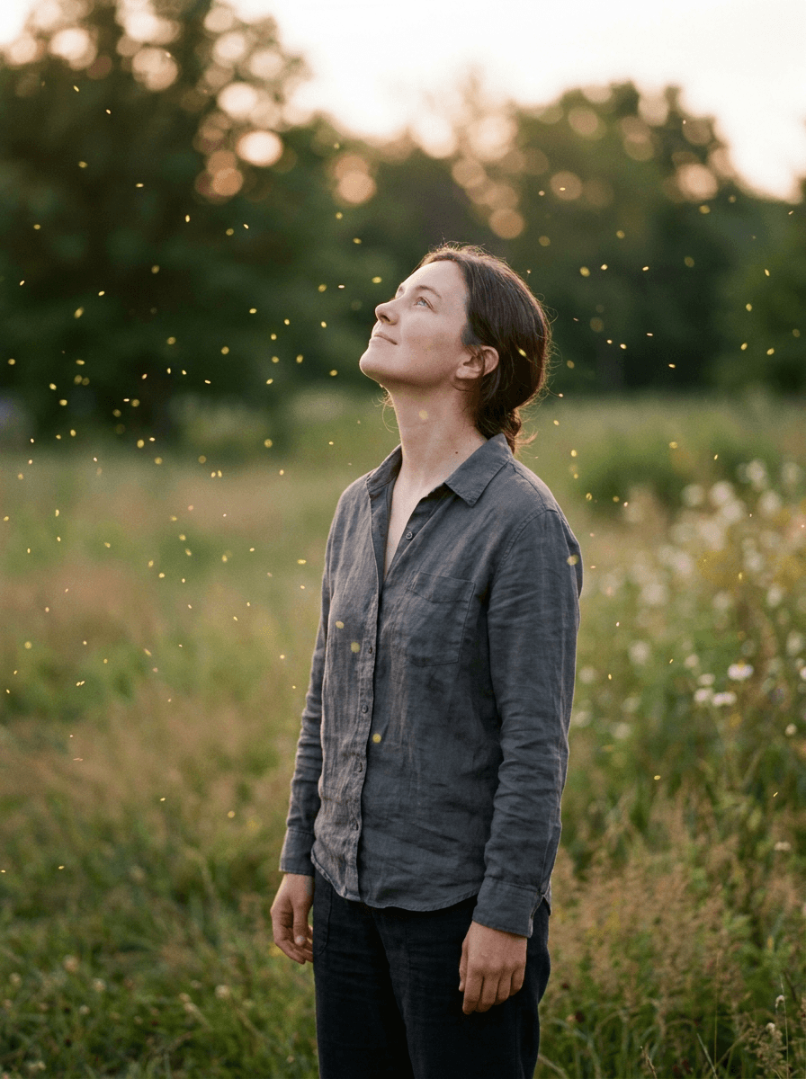 Fireflies over a summer meadow at last light, a Seedance 1.5 Pro scene brief