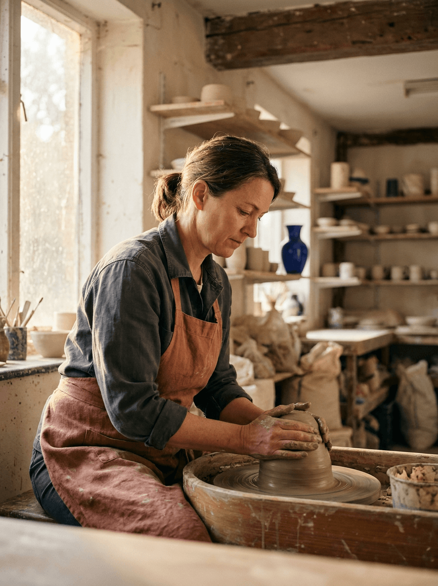 Potter centering clay on a kicked wheel, a composition brief for Seedance 1.5 Pro
