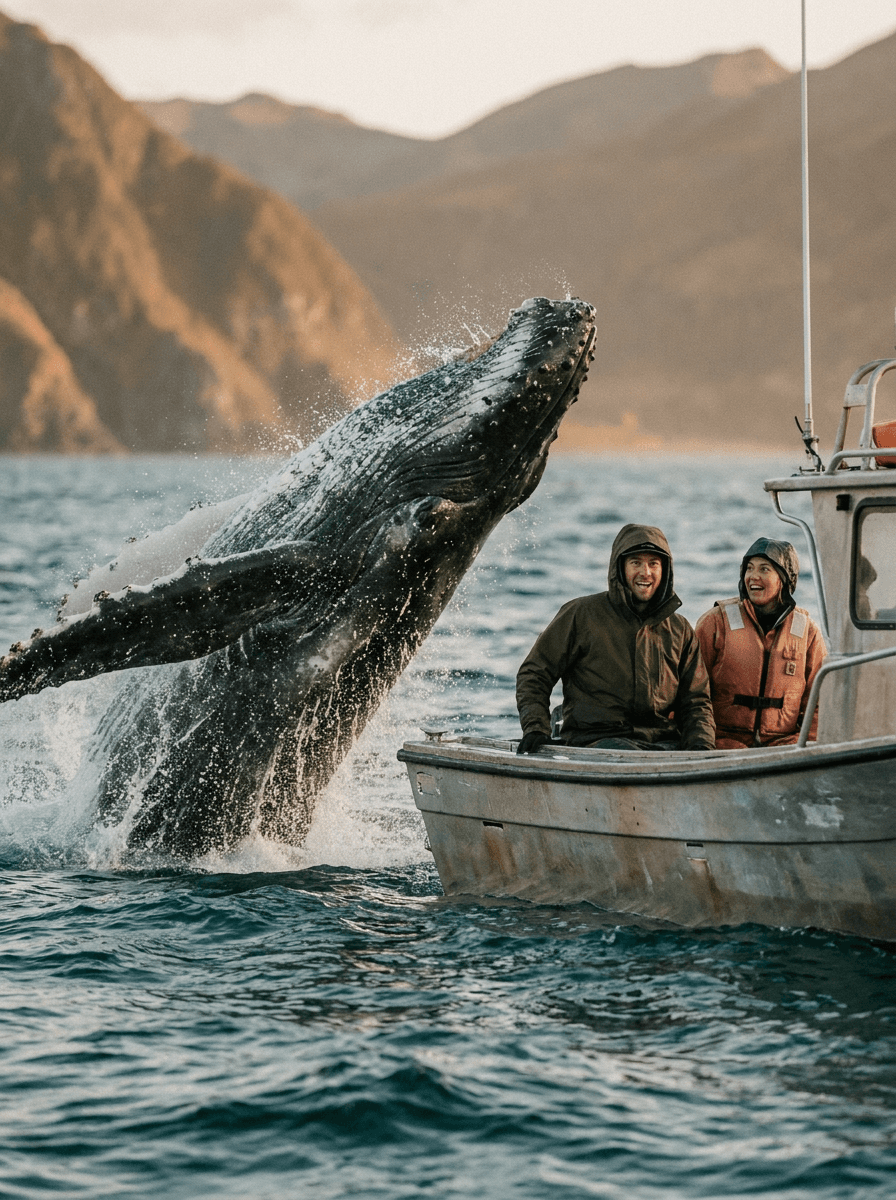 Humpback whale beside a research boat, a Seedance 2.0 scene brief