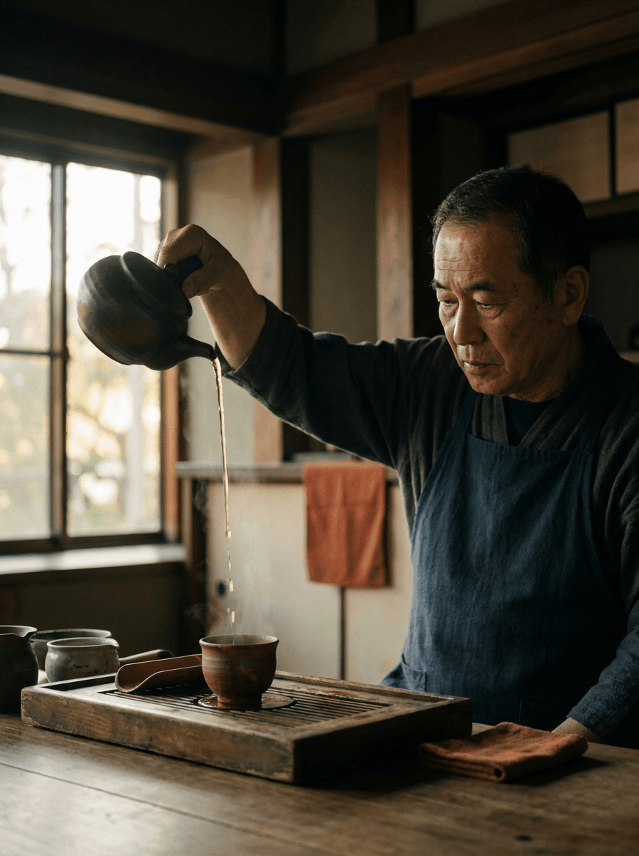 Tea master pouring from height, a composition brief for Seedance 2.0