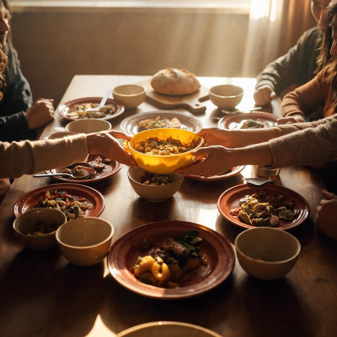 overhead family dinner table generated with Seedream 5 Lite in Made