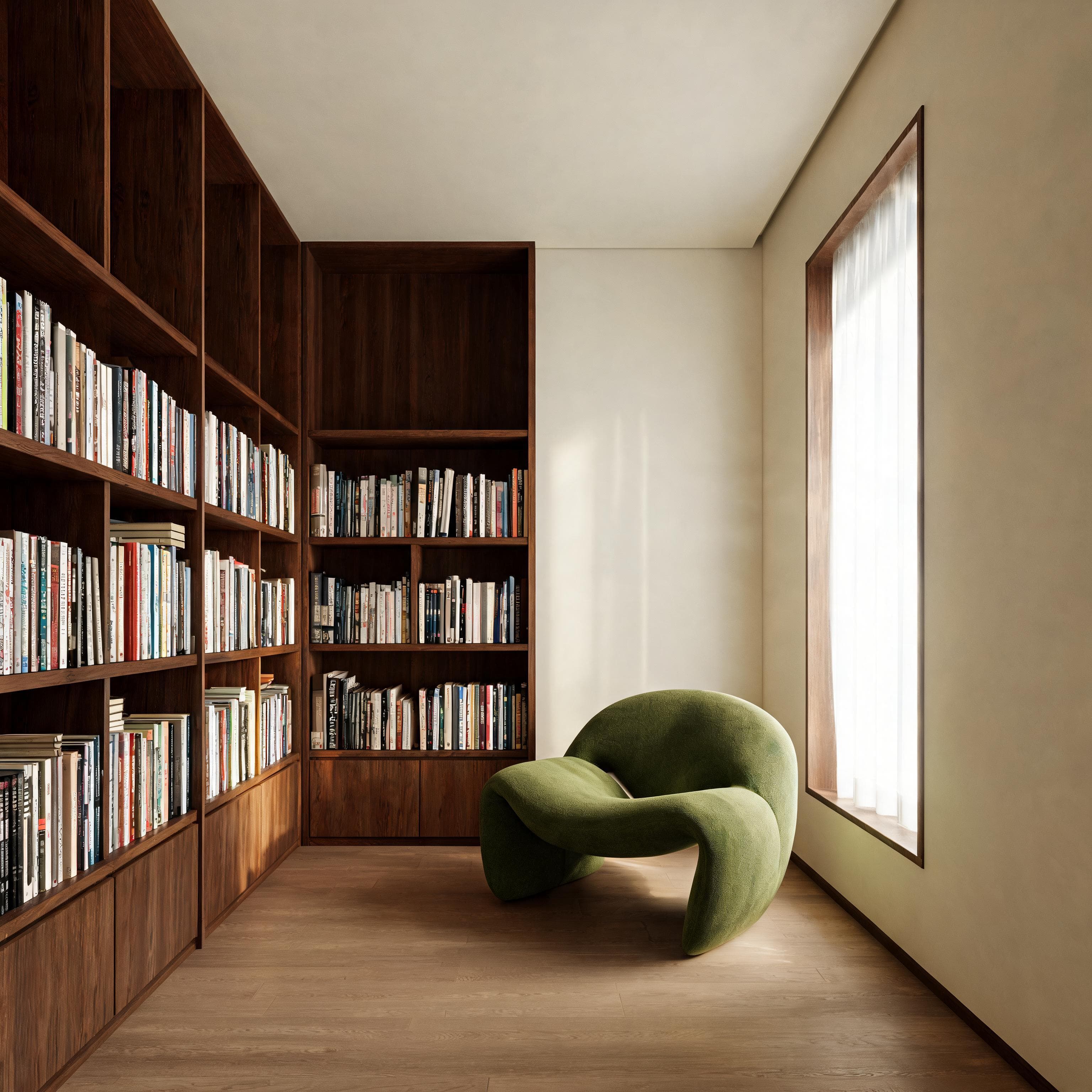compact modern reading room generated with Seedream 5 Lite in Made