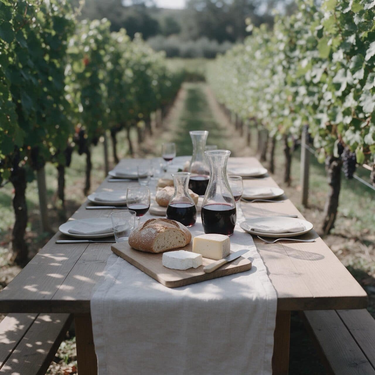 harvest lunch table set between the vines generated with Seedream 5 Pro in Made
