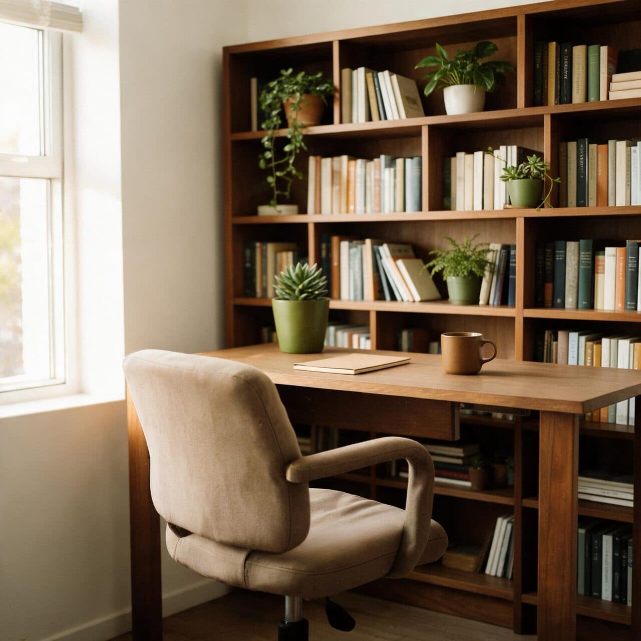 studio office with a bookshelf added with Seedream 5 Pro Edit in Made