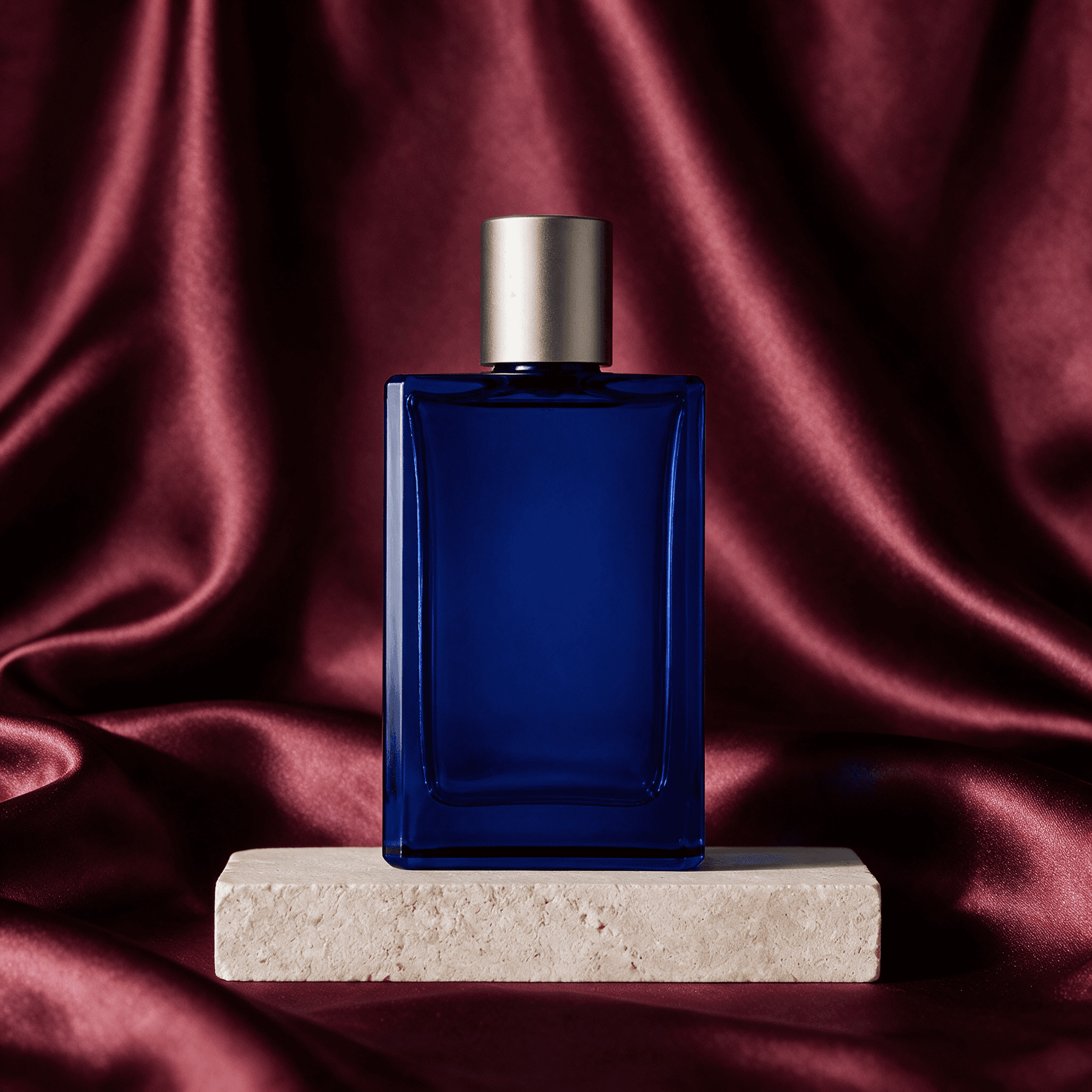 cobalt product bottle moved onto a burgundy silk background with Seedream 5 Pro Edit in Made