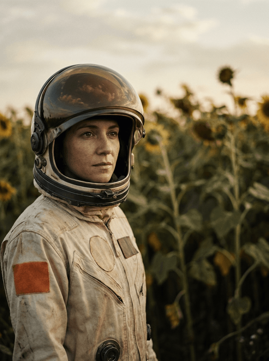 Astronaut in a sunflower field, a still used as a Veo 3.1 start frame